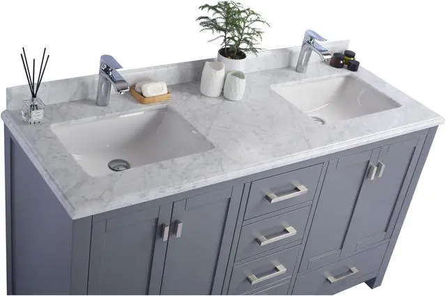 Alt view image 3 of 10 - Wilson 60 - Grey Cabinet + White Carrara Marble Countertop