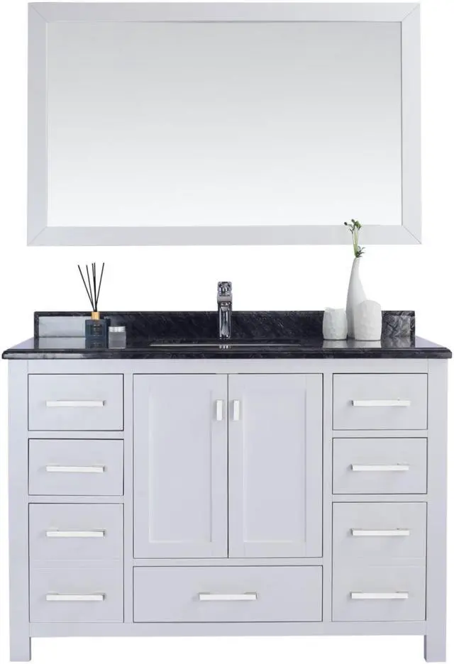 Main image of Wilson 48 - White Cabinet + Black Wood Marble Countertop