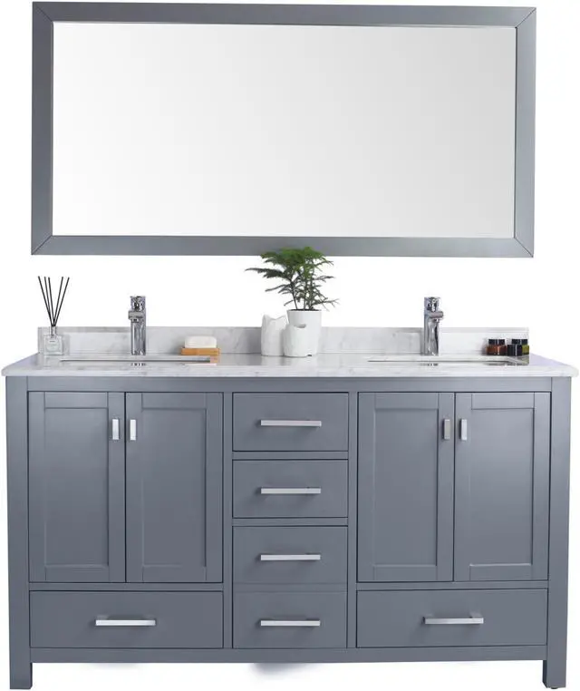 Main image of Wilson 60 - Grey Cabinet + White Carrara Marble Countertop