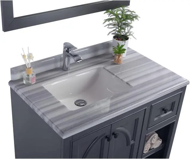 Alt view image 2 of 10 - Odyssey - 36 - Maple Grey Cabinet + White Stripes Marble Countertop