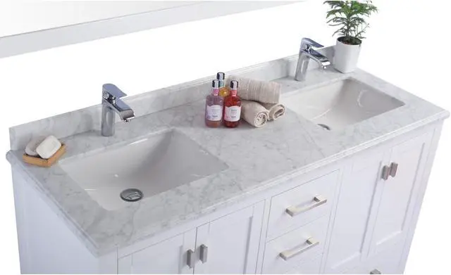 Alt view image 4 of 10 - Wilson 60 - White Cabinet + White Carrara Marble Countertop