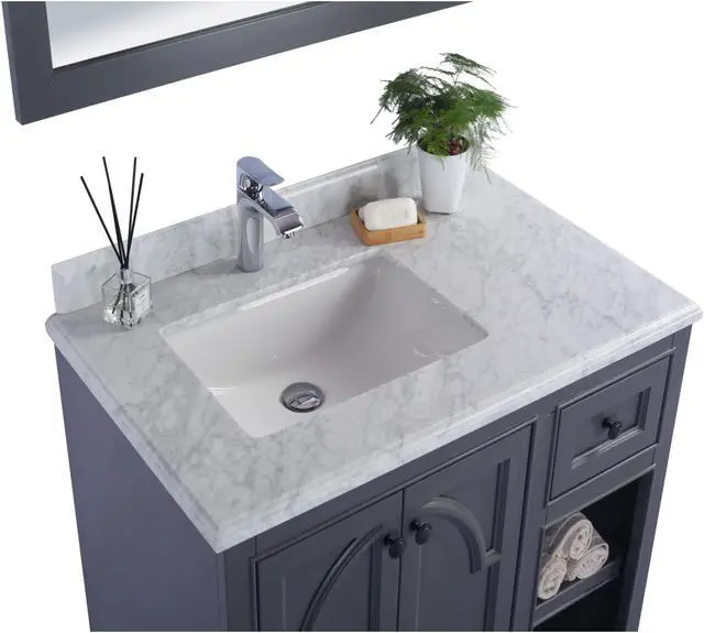 Alt view image 3 of 10 - Odyssey - 36 - Maple Grey Cabinet + White Carrara Marble Countertop