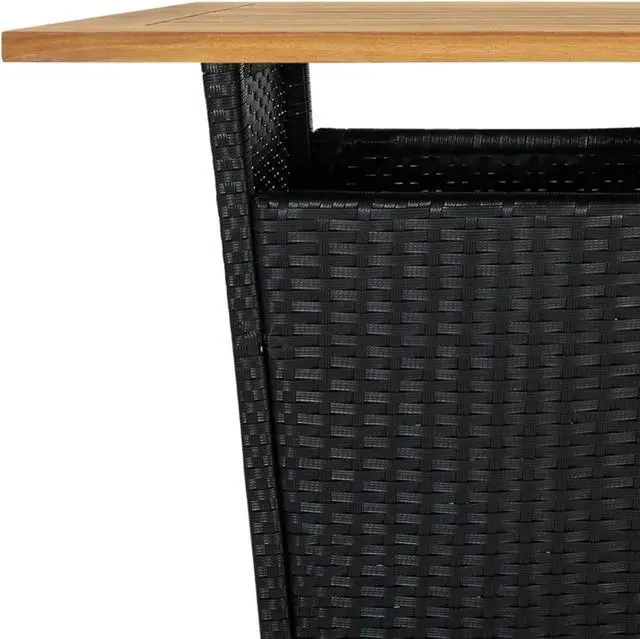 Alt view image 11 of 13 - vidaXL Bar Table Outdoor Pub Table with 1 Shelf Solid Acacia Wood PE Rattan