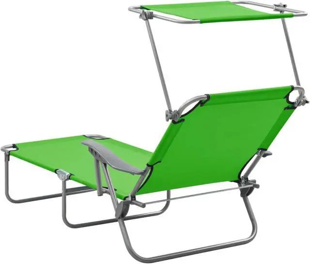 Alt view image 11 of 13 - vidaXL Folding Sun Lounger Sunbed Pool Lounge Chair with Canopy Steel Green