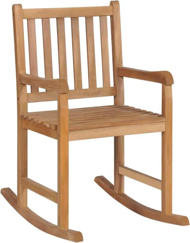 Alt view image 2 of 12 - vidaXL Rocking Chair with Green Cushion Solid Teak Wood
