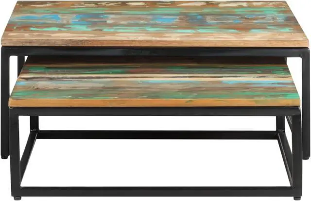 Alt view image 10 of 13 - vidaXL Nesting Coffee Tables Set of 2 Accent Sofa End Table Solid Wood Reclaimed