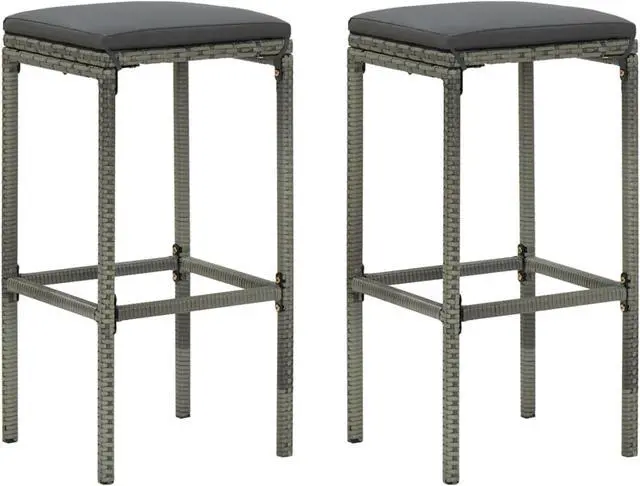 Alt view image 2 of 13 - vidaXL 3 Piece Garden Bar Set with Cushions Poly Rattan Gray