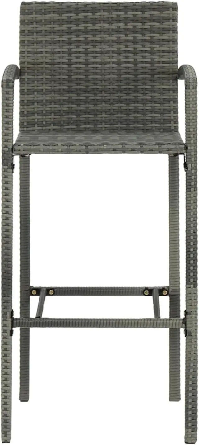 Alt view image 14 of 14 - vidaXL Bar Stools Bar Seats Counter Height Island Stools 2 Pcs Gray Poly Rattan