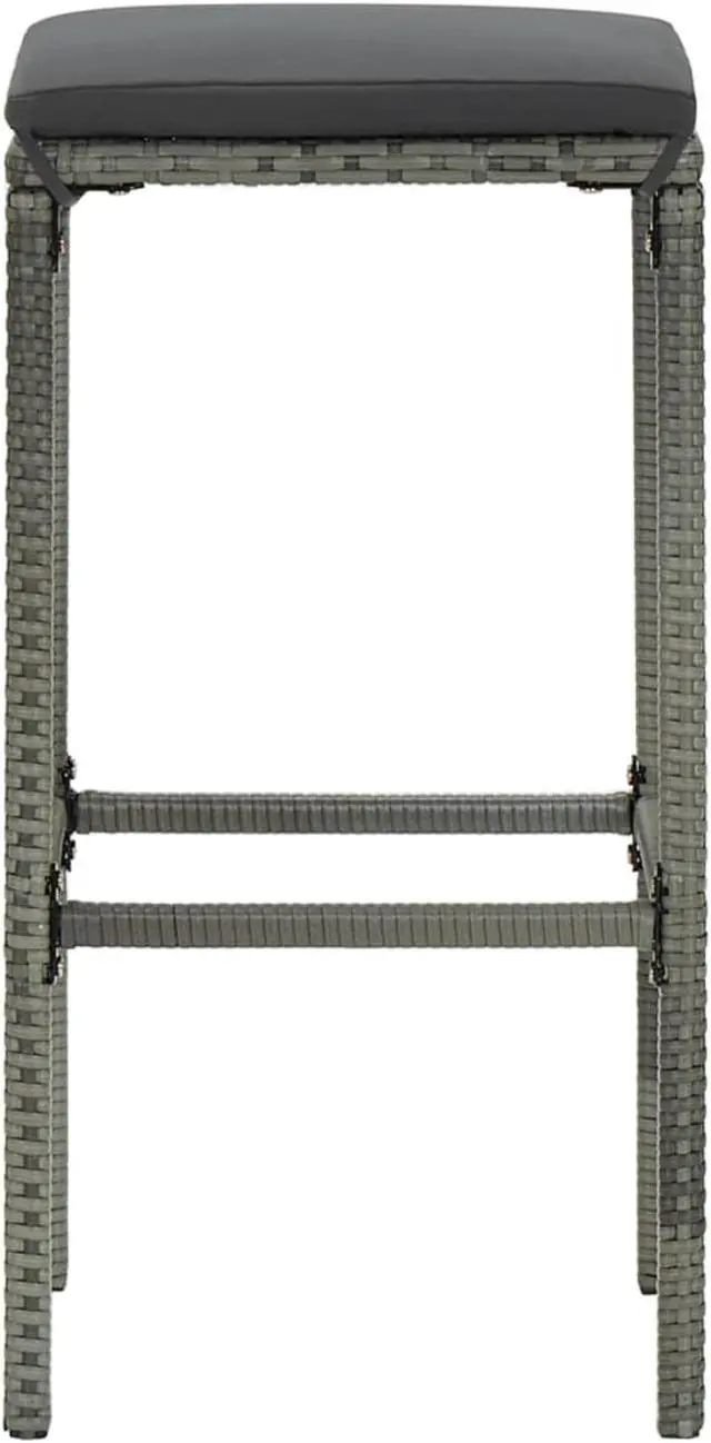 Alt view image 11 of 14 - vidaXL Bar Stools Counter Height Stool with Cushion 2 Pcs Gray Poly Rattan