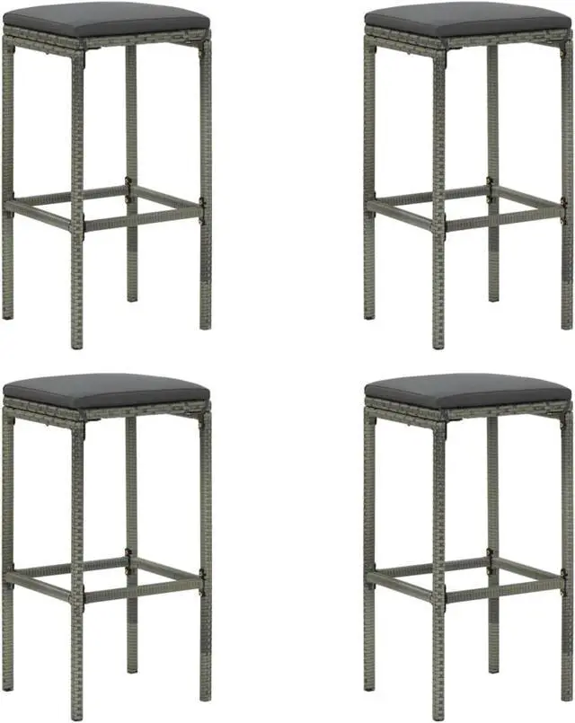 Alt view image 8 of 14 - vidaXL Bar Stools Counter Height Stool with Cushions 4 Pcs Gray Poly Rattan