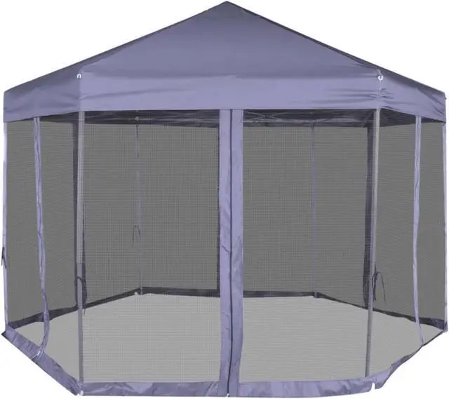 Alt view image 11 of 20 - vidaXL Gazebo Hexagonal Pop-Up Canopy Party Tent with 6 Sidewalls Dark Blue