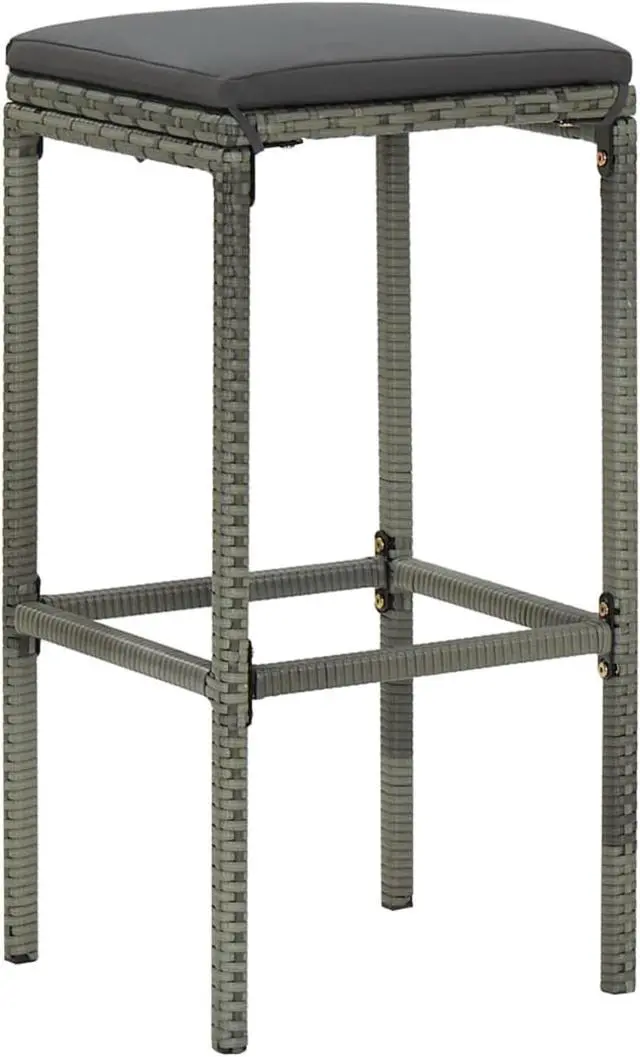 Alt view image 9 of 14 - vidaXL Bar Stools Counter Height Stool with Cushion 2 Pcs Gray Poly Rattan