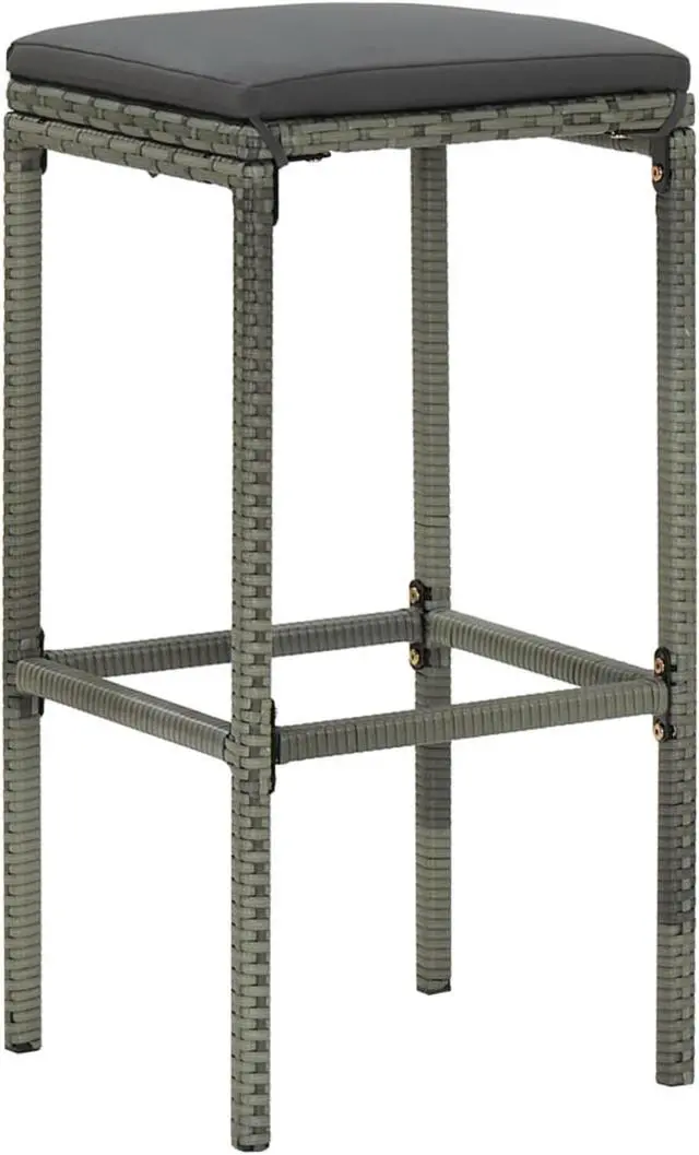 Alt view image 9 of 14 - vidaXL Bar Stools Counter Height Stool with Cushions 4 Pcs Gray Poly Rattan