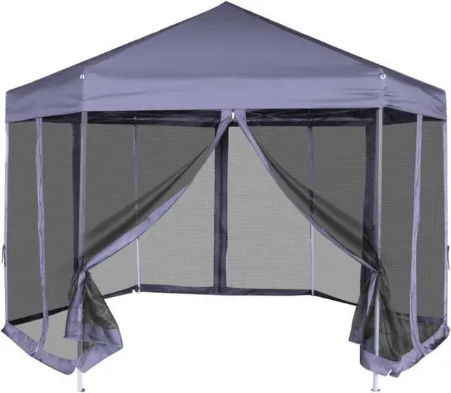 Alt view image 8 of 20 - vidaXL Gazebo Hexagonal Pop-Up Canopy Party Tent with 6 Sidewalls Dark Blue
