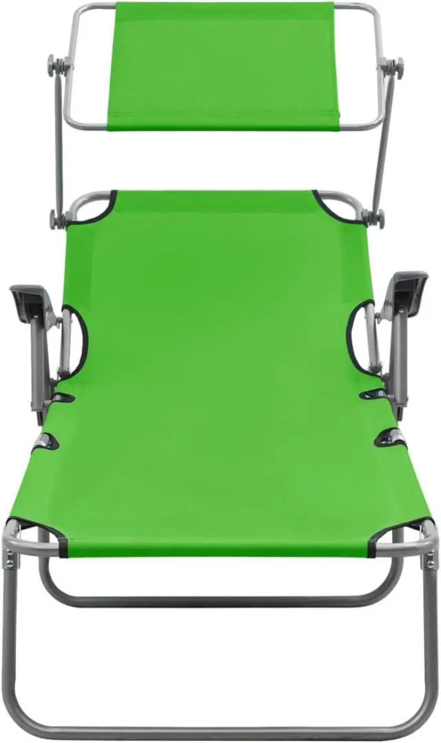 Alt view image 9 of 13 - vidaXL Folding Sun Lounger Sunbed Pool Lounge Chair with Canopy Steel Green