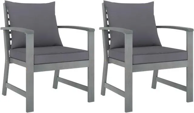 Alt view image 7 of 13 - vidaXL Patio Chairs 2 Pcs Dining Chair with Dark Gray Cushions Solid Wood Acacia
