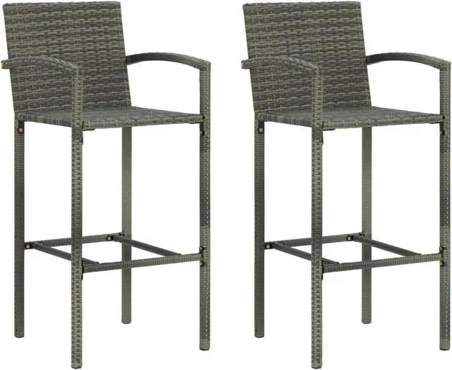 Alt view image 12 of 14 - vidaXL Bar Stools Bar Seats Counter Height Island Stools 2 Pcs Gray Poly Rattan