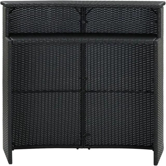Alt view image 9 of 14 - vidaXL Patio Bar Table Outdoor Counter Pub Table with 2 Shelves PE Rattan Black