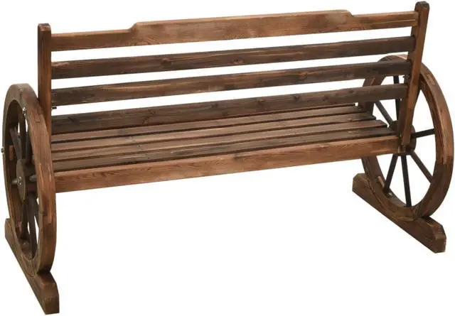 Alt view image 5 of 16 - vidaXL Wheel Bench Garden Wooden Wheel Bench with Backrest Solid Wood Fir