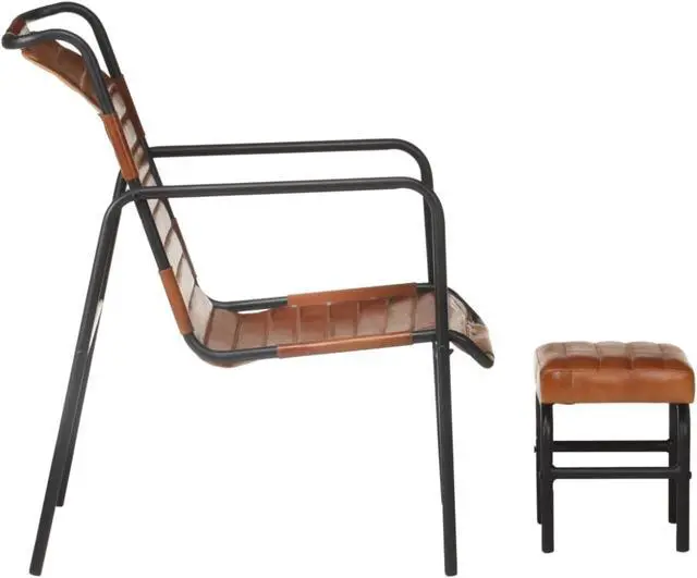 Alt view image 9 of 13 - vidaXL Armchair Accent Relaxing Armchair with a Footrest Brown Real Leather