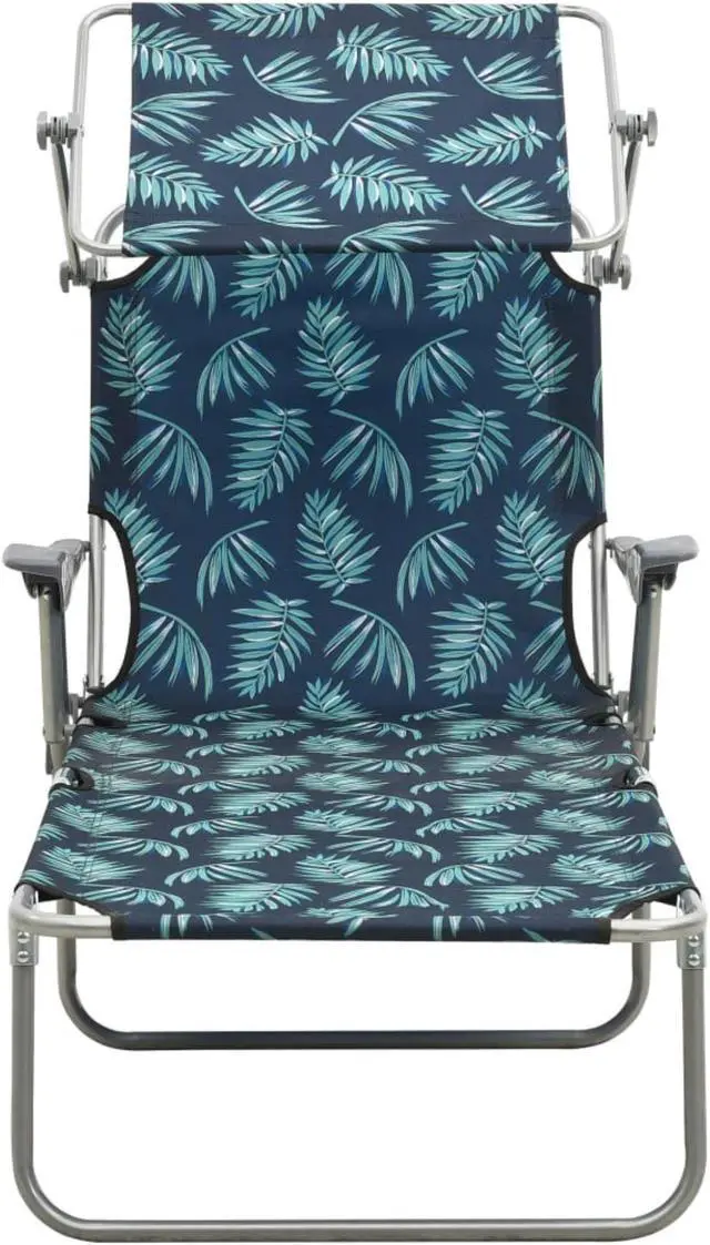 Alt view image 4 of 15 - vidaXL Sun Lounger with Canopy Steel Leaf Print