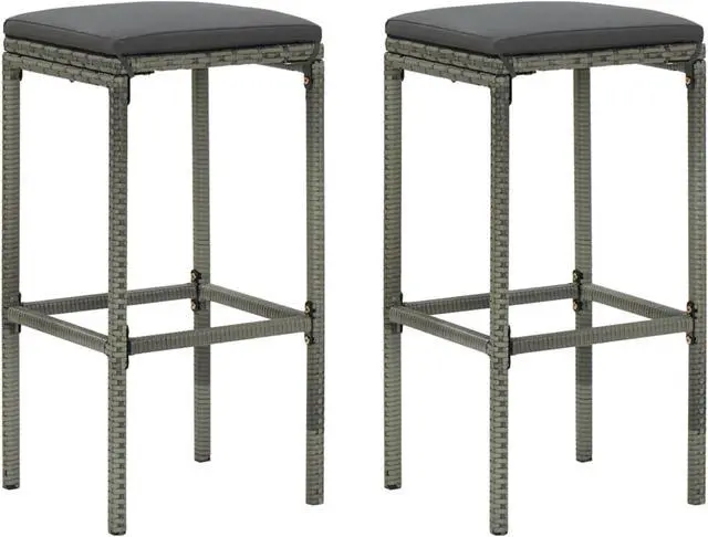 Alt view image 8 of 14 - vidaXL Bar Stools Counter Height Stool with Cushion 2 Pcs Gray Poly Rattan