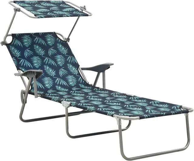 Alt view image 3 of 15 - vidaXL Sun Lounger with Canopy Steel Leaf Print