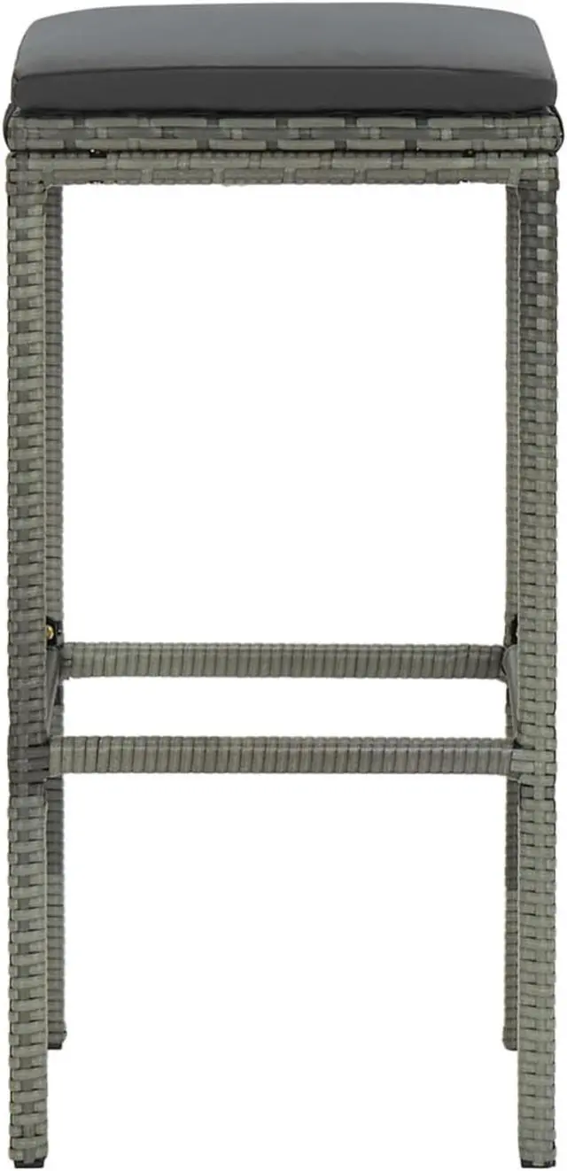 Alt view image 11 of 14 - vidaXL Bar Stools Counter Height Stool with Cushions 4 Pcs Gray Poly Rattan