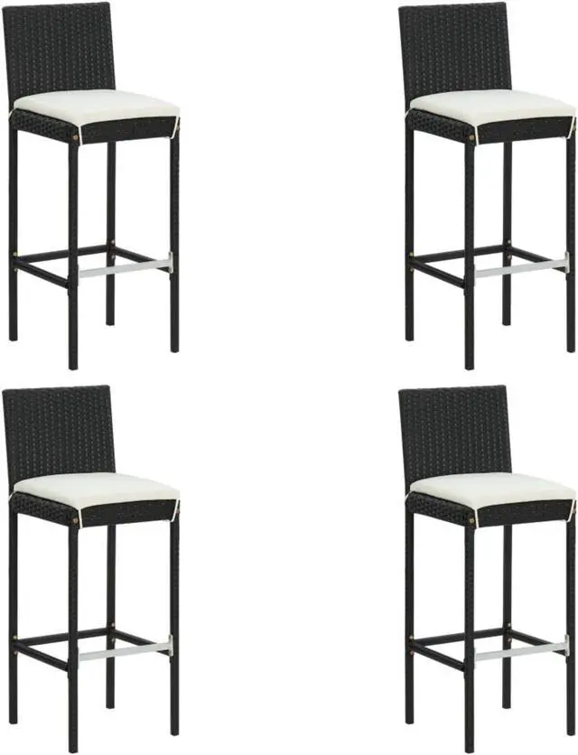 Alt view image 2 of 13 - vidaXL 5 Piece Outdoor Bar Set with Cushions Poly Rattan Black