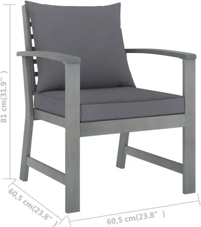 Alt view image 12 of 13 - vidaXL Patio Chairs 2 Pcs Dining Chair with Dark Gray Cushions Solid Wood Acacia