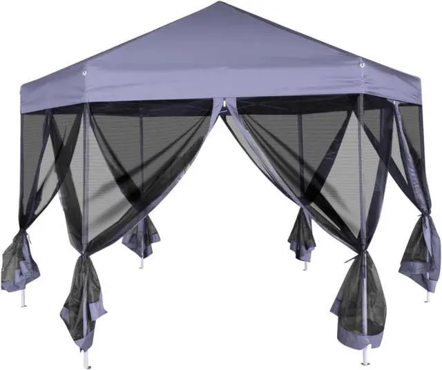 Alt view image 12 of 20 - vidaXL Gazebo Hexagonal Pop-Up Canopy Party Tent with 6 Sidewalls Dark Blue