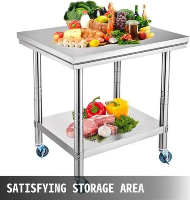 Alt view image 5 of 12 - VEVOR 36x24 Stainless Steel Work Table 4 Casters Easy Cleaning Overshelf Prep Tables