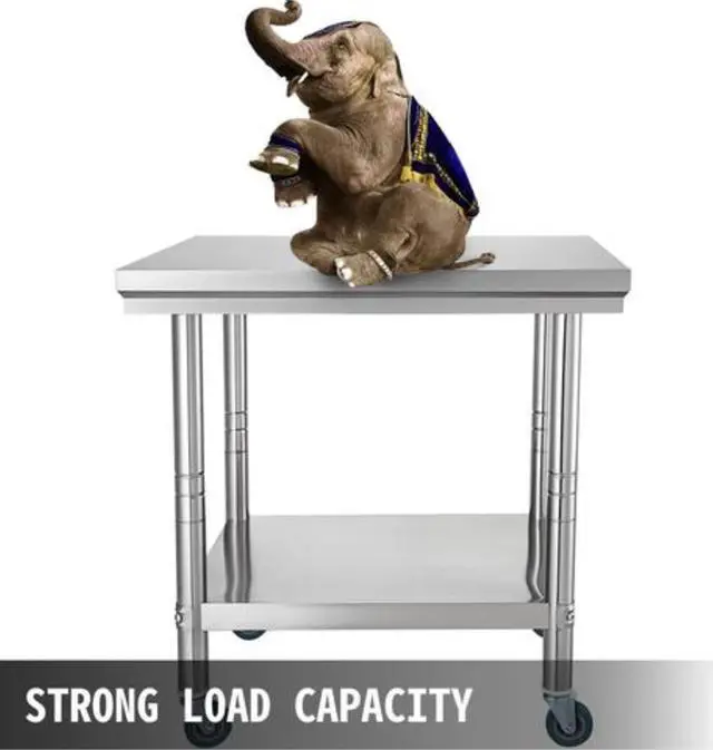 Alt view image 4 of 12 - VEVOR 36x24 Stainless Steel Work Table 4 Casters Easy Cleaning Overshelf Prep Tables