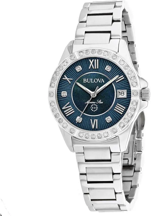 Alt view image 3 of 7 - Bulova Marine Star Ladies Blue MOP Diamond Quartz Watch 96R215