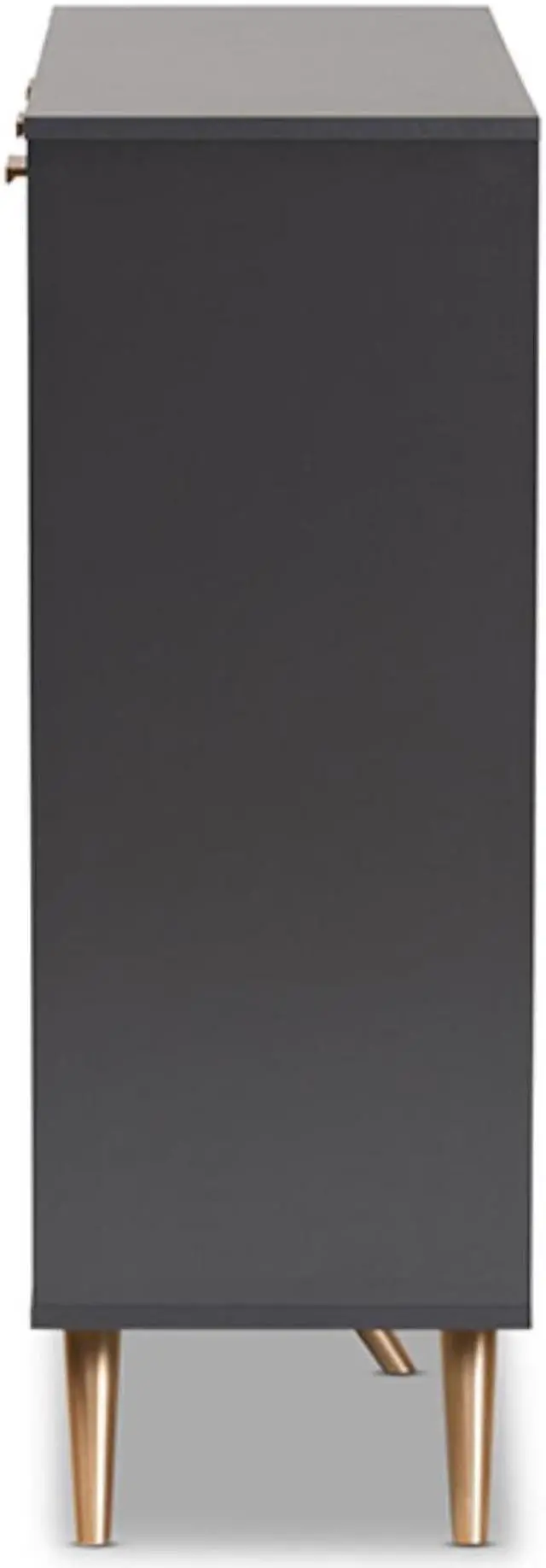 Alt view image 4 of 13 - Baxton Studio Kelson Modern and Contemporary Dark Grey and Gold Finished Wood 3-Door Shoe Cabinet