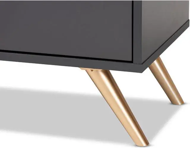 Alt view image 6 of 13 - Baxton Studio Kelson Modern and Contemporary Dark Grey and Gold Finished Wood 3-Door Shoe Cabinet