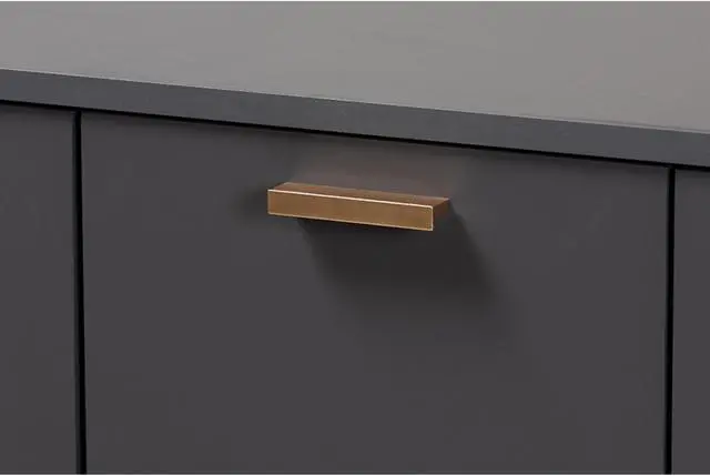 Alt view image 5 of 13 - Baxton Studio Kelson Modern and Contemporary Dark Grey and Gold Finished Wood 3-Door Shoe Cabinet