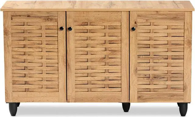Alt view image 3 of 20 - Baxton Studio Winda Modern and Contemporary Oak Brown Finished Wood 3-Door Shoe Cabinet