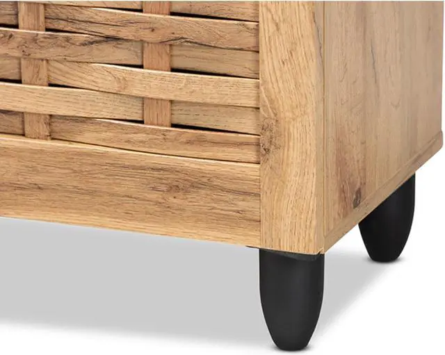 Alt view image 6 of 20 - Baxton Studio Winda Modern and Contemporary Oak Brown Finished Wood 3-Door Shoe Cabinet