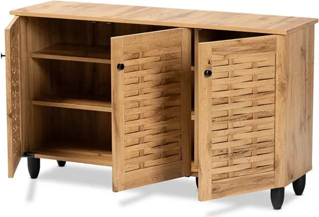 Alt view image 2 of 20 - Baxton Studio Winda Modern and Contemporary Oak Brown Finished Wood 3-Door Shoe Cabinet