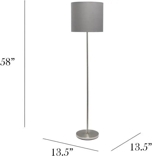 Alt view image 3 of 20 - Simple Designs Brushed NIckel Drum Shade Floor Lamp, Gray