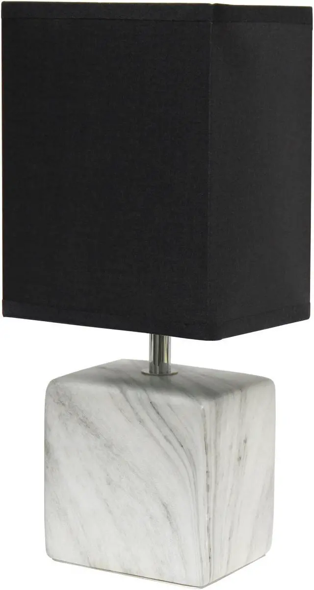 Main image of Simple Designs Petite Marbled Ceramic Table Lamp with Fabric Shade, White with Black Shade