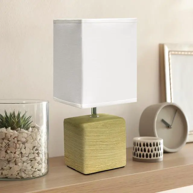 Alt view image 4 of 13 - Simple Designs Petite Faux Stone Table Lamp with Fabric Shade, Beige with White Shade