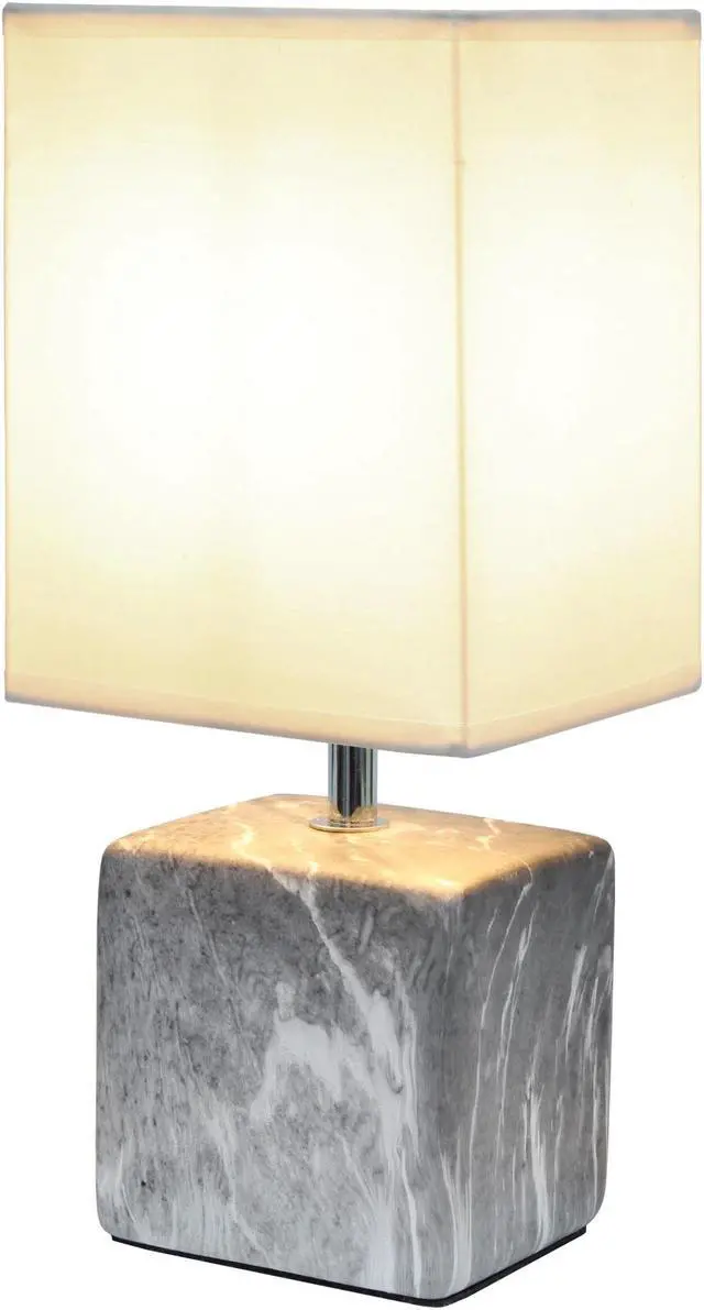 Alt view image 2 of 14 - Simple Designs Petite Marbled Ceramic Table Lamp with Fabric Shade, Black with White Shade