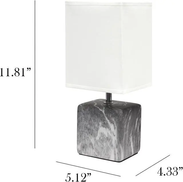 Alt view image 3 of 14 - Simple Designs Petite Marbled Ceramic Table Lamp with Fabric Shade, Black with White Shade
