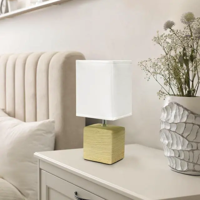 Alt view image 5 of 13 - Simple Designs Petite Faux Stone Table Lamp with Fabric Shade, Beige with White Shade