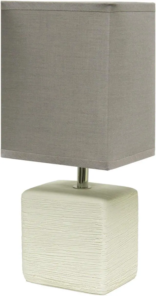 Main image of Simple Designs Petite Faux Stone Table Lamp with Fabric Shade, OffWhite with Gray Shade