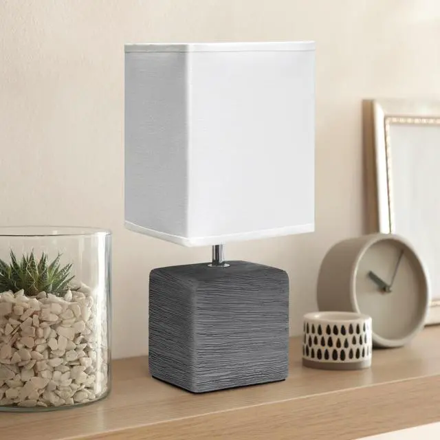 Alt view image 4 of 13 - Simple Designs Petite Faux Stone Table Lamp with Fabric Shade, Gray with White Shade