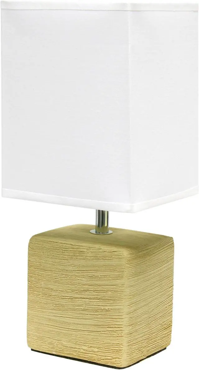Main image of Simple Designs Petite Faux Stone Table Lamp with Fabric Shade, Beige with White Shade