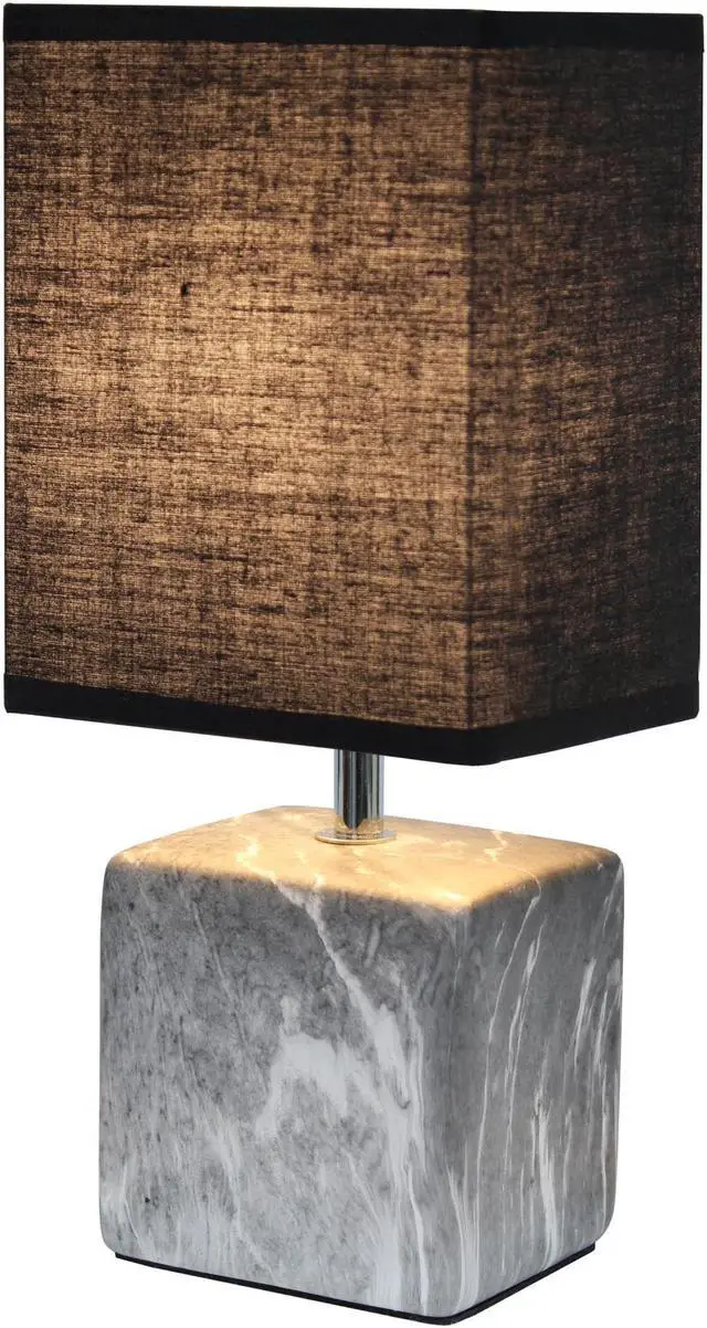 Alt view image 2 of 14 - Simple Designs Petite Marbled Ceramic Table Lamp with Fabric Shade, Black with Black Shade